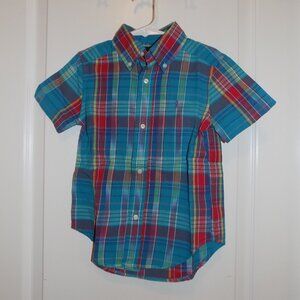 POLO Ralph Lauren Boys 3T Red Blue Plaid S/S Buttondown Shirt Madras